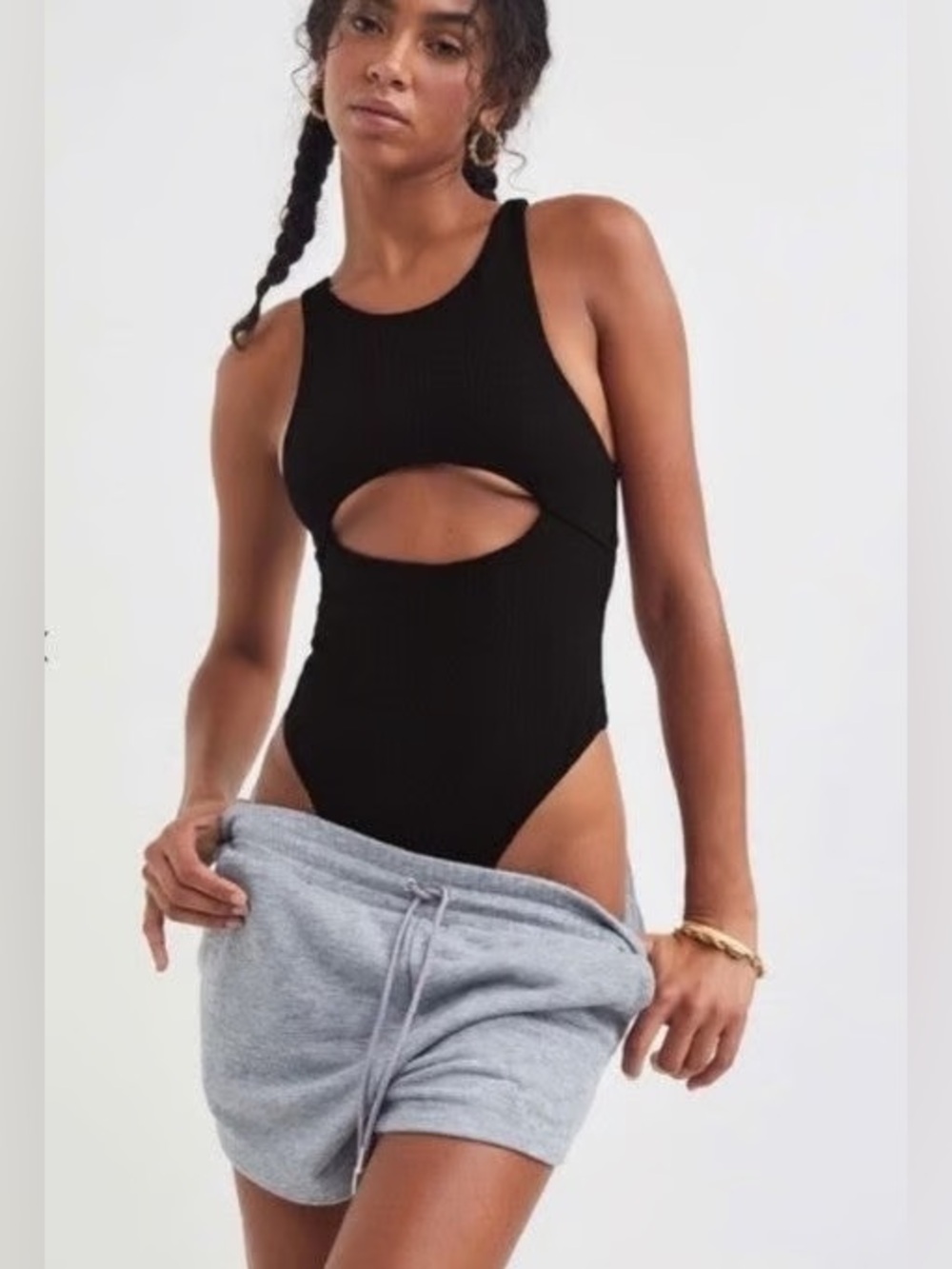 For Love &m Lemons Keyhole Cutout Front Ribbed Bodysuit Sz XS